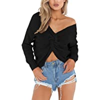 AIYUE® Jersey Suéter Jerséis Mujer de Punto Manga Larga Cuello V Casual Top Sweater Pullover Corto Invierno Otoño